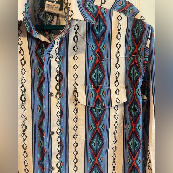 Wrangler South Western snap pearl button cowboy shirt size L - Picture 2 of 5